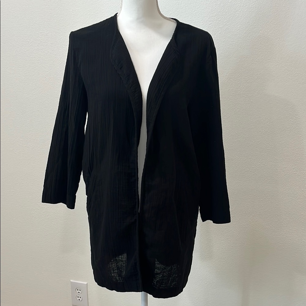 Eileen Fisher 100% Cotton Black Open Front Cardigan Sz SP
